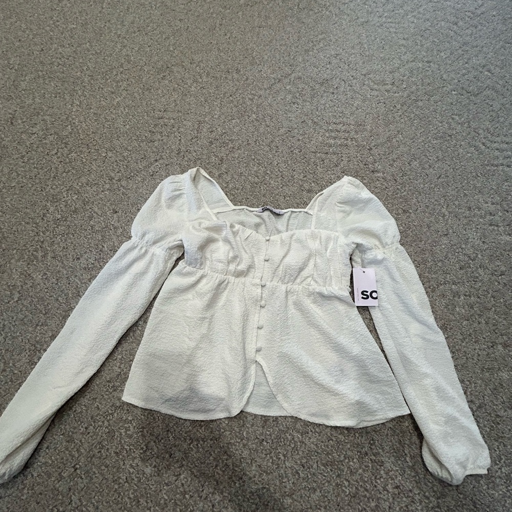 SO Women's Cream Long Sleeve Blouse